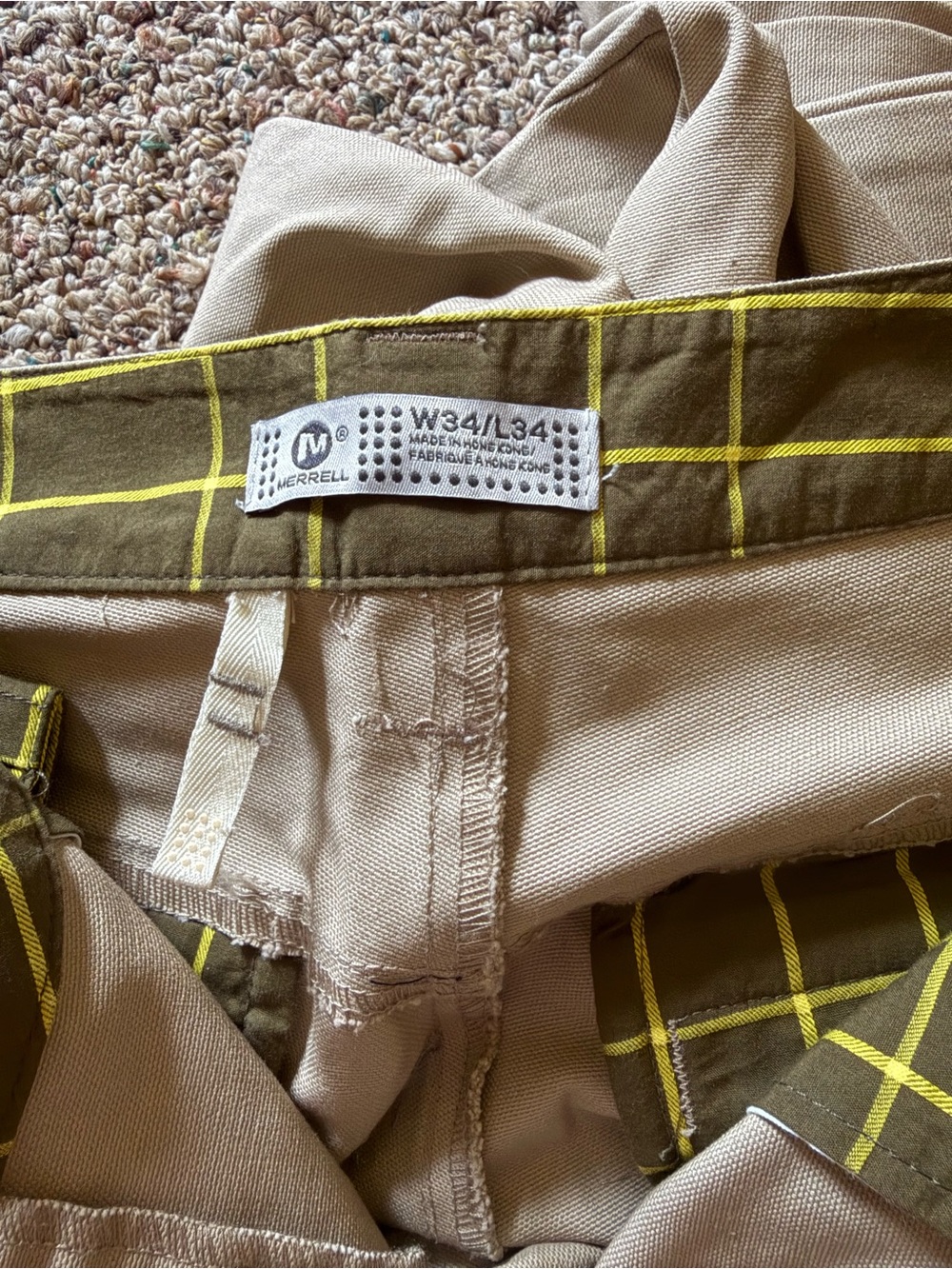 Merrell Tan Chinos with Olive & Yellow Waistband Detail
